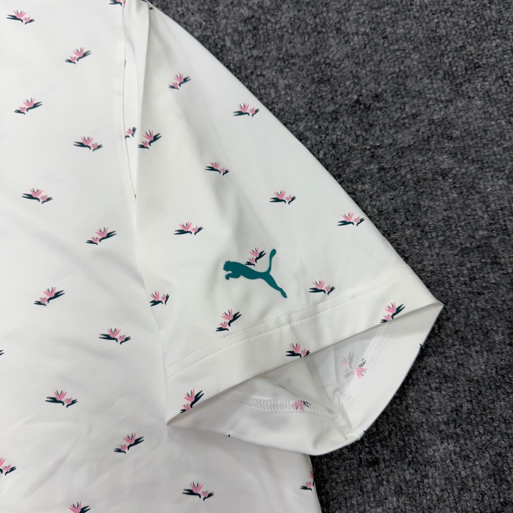 Puma Golf Men XL MATTR Polo Shirt White Bird of Paradise Floral Performance NEW - Picture 3 of 9